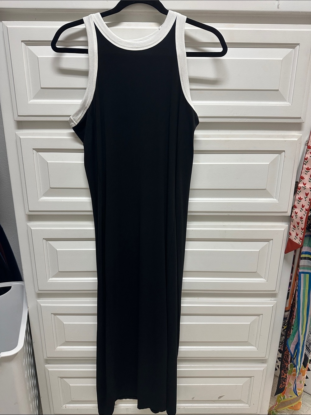 LOFT Black Maxi Tank Dress with White Trim